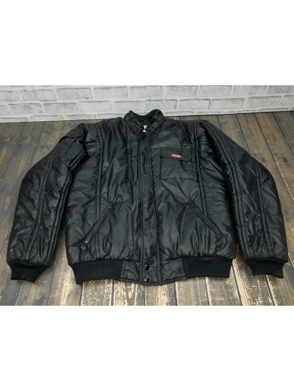 Vintage Peterbilt Trucks BLACK Size L Large Puffer Bomber Cafe Racer Jacket